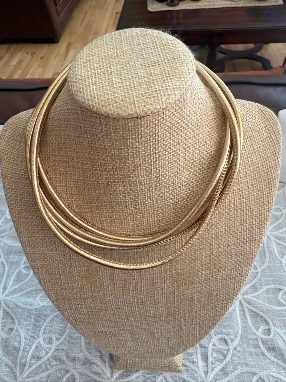 Soft Gold Leather Wrap Necklace | Multi-Strand Statement Necklace
